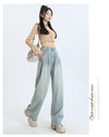 High-waist pleated wide leg jeans for women, combining retro style and modern comfort in premium cotton for versatile fashion