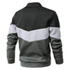 Men's trendy color block bomber jacket in US sizes, perfect for all-season wear and stylish casual outfits.
