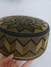 Traditional flat-top prayer cap with detailed gold threadwork and comfortable fit