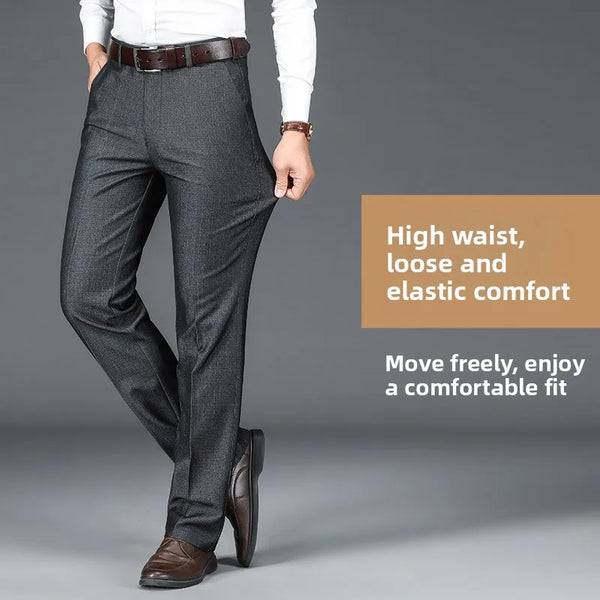 Straight leg trousers with elastic comfort waistband for all-day wear