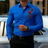 Red rose botanical print long-sleeved shirt for style-conscious men