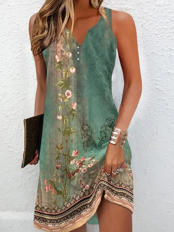 Sleeveless summer dress with delicate beading and flattering above-knee hemline