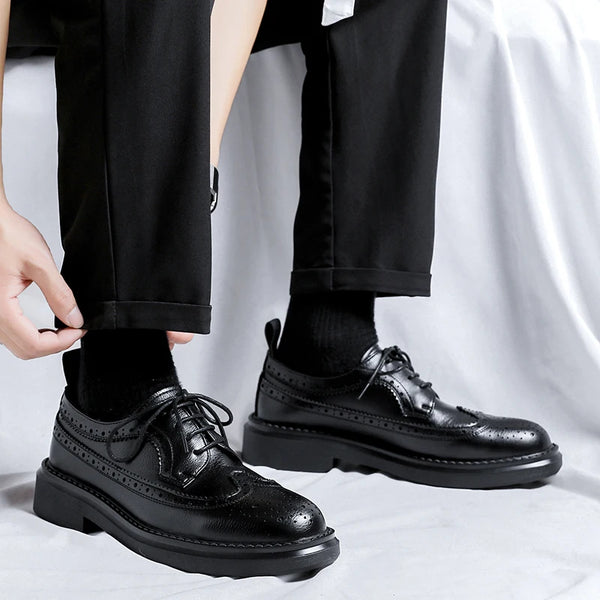 Classic black dress shoes with breathable design.