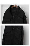 Men's black long trench coat with multi pockets, stylish gothic punk design, perfect for autumn and spring streetwear.