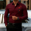 Men's casual top featuring bold red roses and comfortable stretch fabric