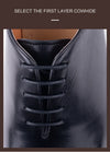 Close-up of handmade leather Oxford shoes showing quality stitching and craftsmanship