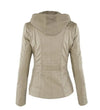 Chic hooded faux leather jacket for women in black, perfect for autumn and winter with a stylish zip-up design and pockets.