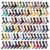 Vibrant dress socks in colorful patterns, made from cotton and spandex blend.