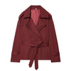 Belted Short Trench Coat with Double-Breasted Detail