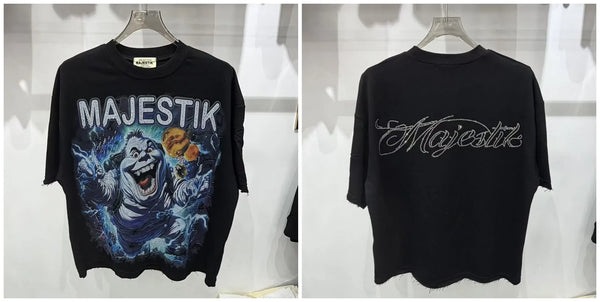MAJESTIK rhinestone cotton t-shirt displayed on model showing fit