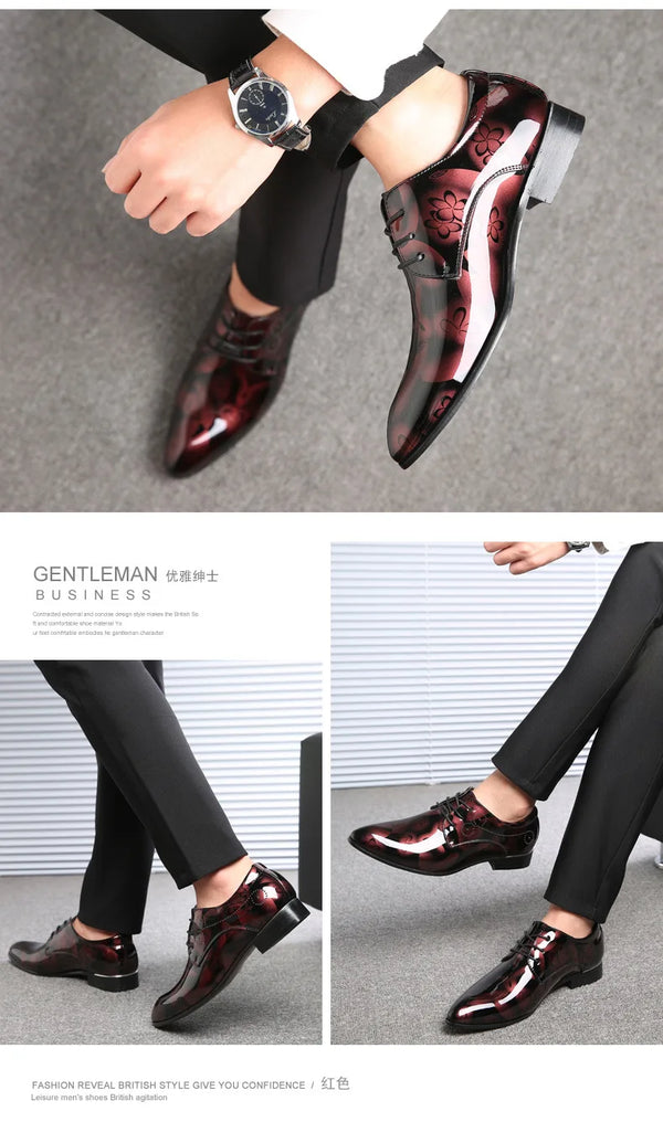 Pointed toe floral men's Oxford shoes for a sleek and sophisticated style.