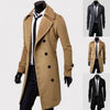 Classic double-breasted men's wool trench coat in solid color, perfect for winter and stylish for both casual and professiona