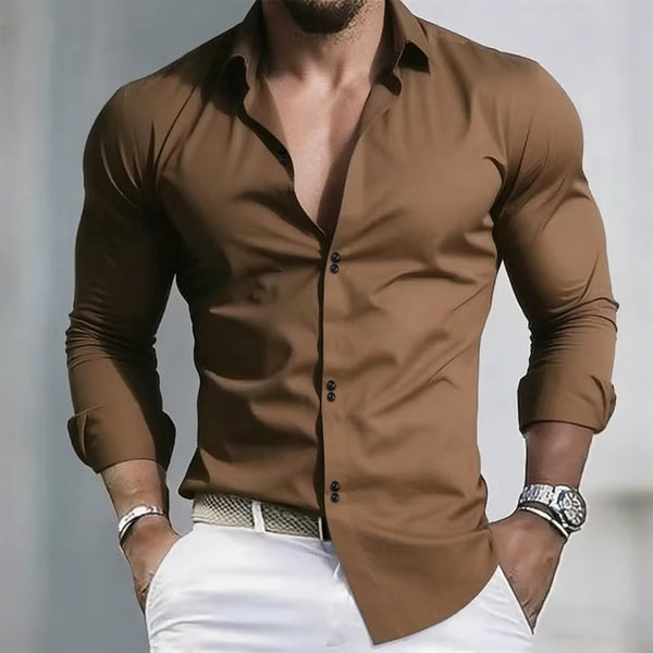 Versatile stretch business shirt with turn-down collar in soft modal cotton blend
