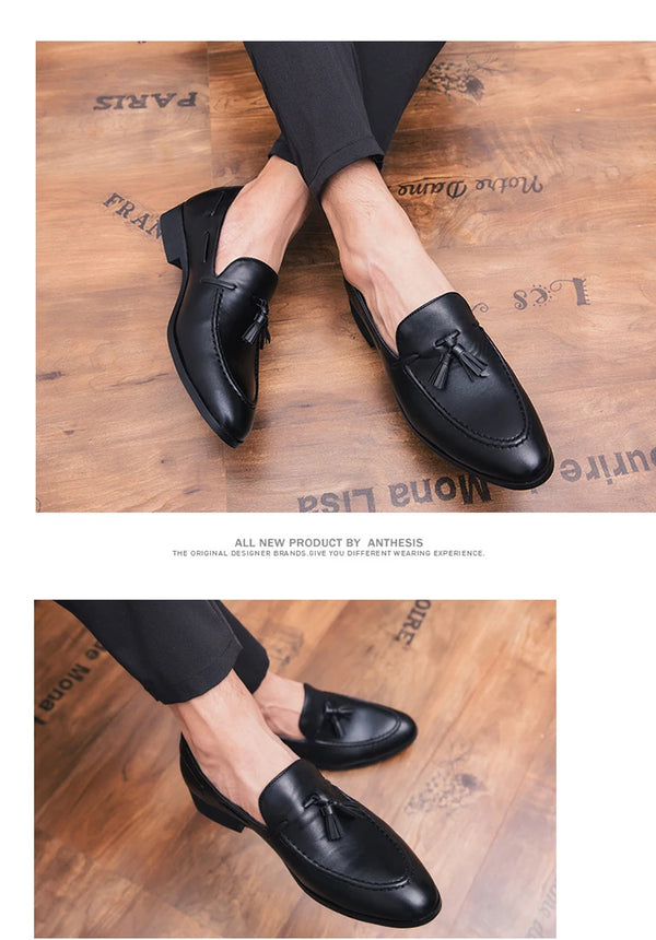 Loafers styled with formal attire, perfect for boardroom meetings and events.