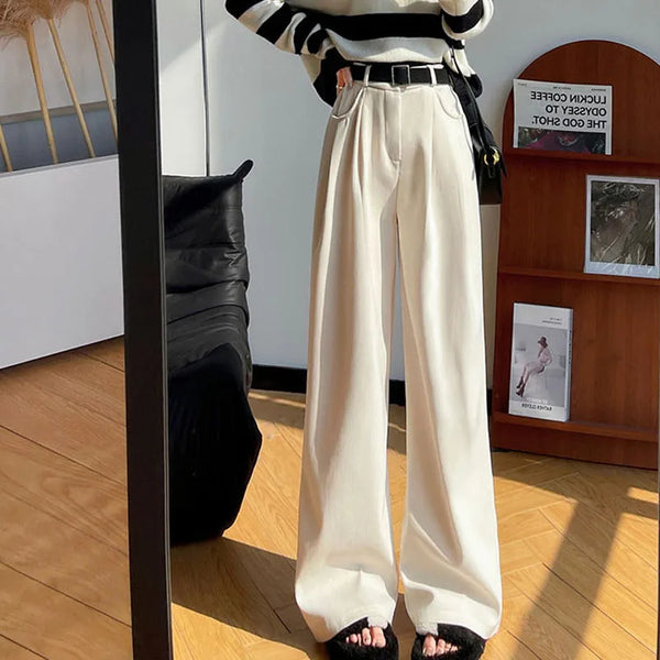 Chic high-waist corduroy wide-leg pants for women, perfect for autumn fashion and casual office wear. Machine washable.