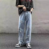 Men's hip hop style black denim jeans, perfect for city streets.