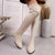 Chic over-the-knee women's winter boots with flannel upper, pointed toe, and low square heel for stylish cold weather wear.