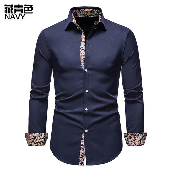 Classic Men's White Long Sleeve Polo Shirt with stand collar, single-breasted closure, perfect for business casual and all se
