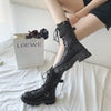 Chic mid-calf motorcycle boots for women, featuring lace-up closure, non-slip outsole, and stylish PU leather design.