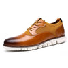 Brown brogue lace-up shoes featuring cushioned EVA insole for comfort.