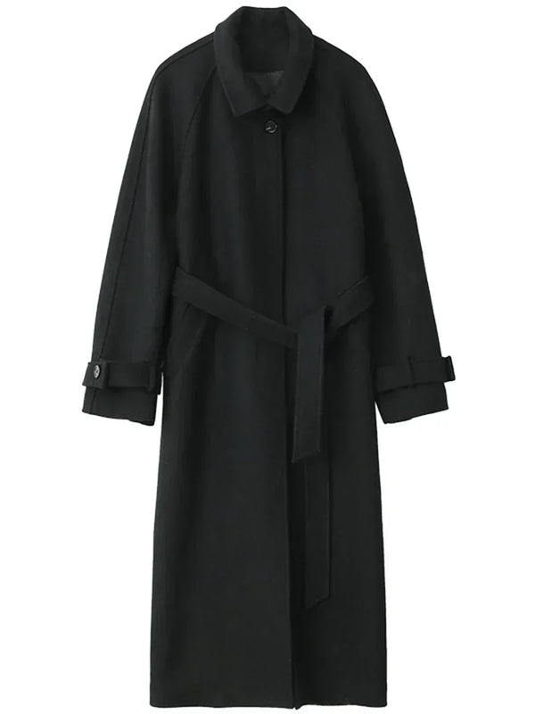 Classic belted trench coat in luxurious wool blend fabric for fall and winter