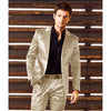 Elegant men's two-piece satin suit in burgundy, perfect for luxury events.
