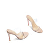 Trendy transparent sandals showcasing a sturdy rubber outsole for durability.