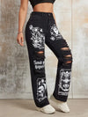 Trendy ripped high-waist straight jeans for women, perfect for casual outings and stylish streetwear. Comfortable cotton blen