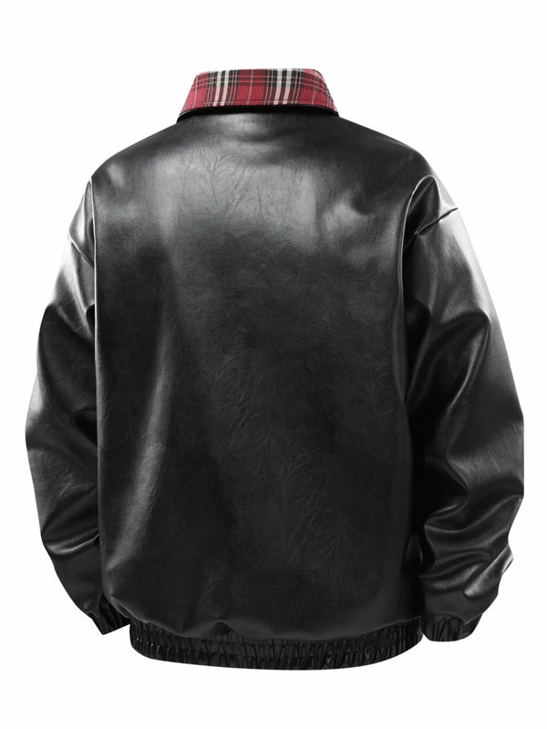 Classic men's faux leather jacket with turn-down collar, wind-resistant, cold-proof, perfect for autumn and winter style.