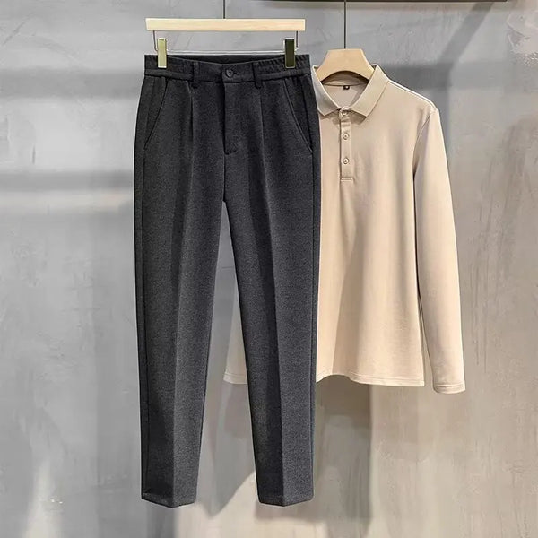 Classic woolen straight-leg trousers in neutral shade