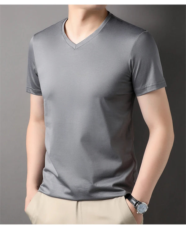 Elegant men's v-neck top in silk cotton blend
