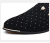 Close-up of the plush fabric insole in men's loafers, providing superior comfort.