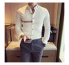 Elegant men's slim-fit dress shirt in solid color, perfect for spring, featuring a turn-down collar and long sleeves.