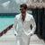 Elegant white linen men's suit for beach weddings, featuring a slim fit design.