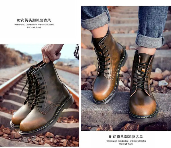 Waterproof technology in black leather boots for dry feet.