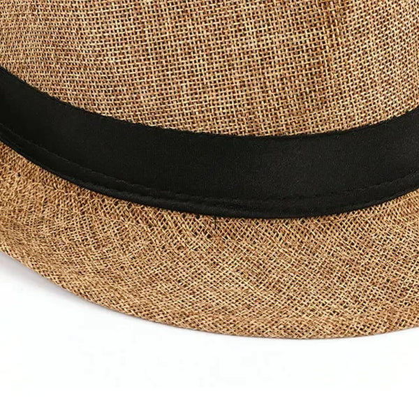 Durable linen blend hat offering UV protection for sunny days.