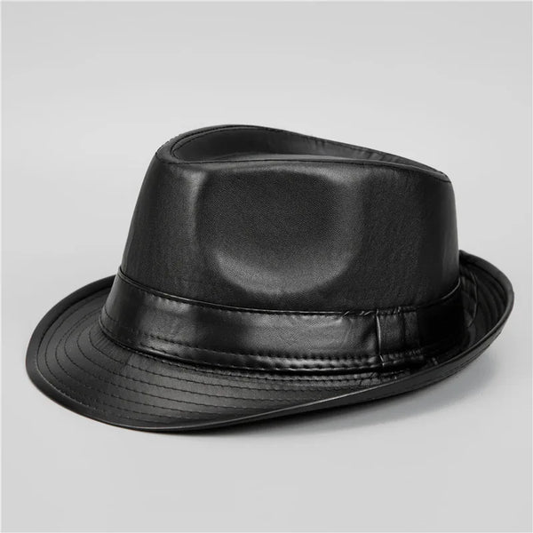 Unisex retro bowler hat styled with casual attire, demonstrating its versatility.