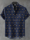 Regular-fit beach shirt combining denim-look fabric with artistic geometric pattern