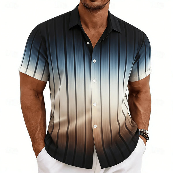 Retro striped casual shirt with turn-down collar and breathable lightweight fabric construction