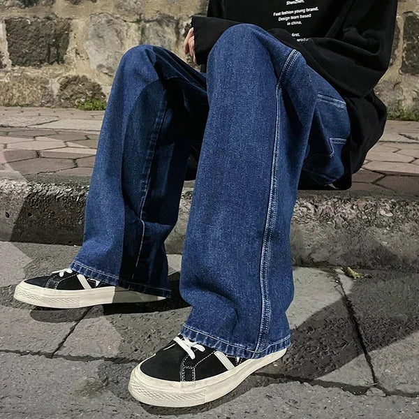 Casual black jeans for men with modern wide-leg design and comfortable fit