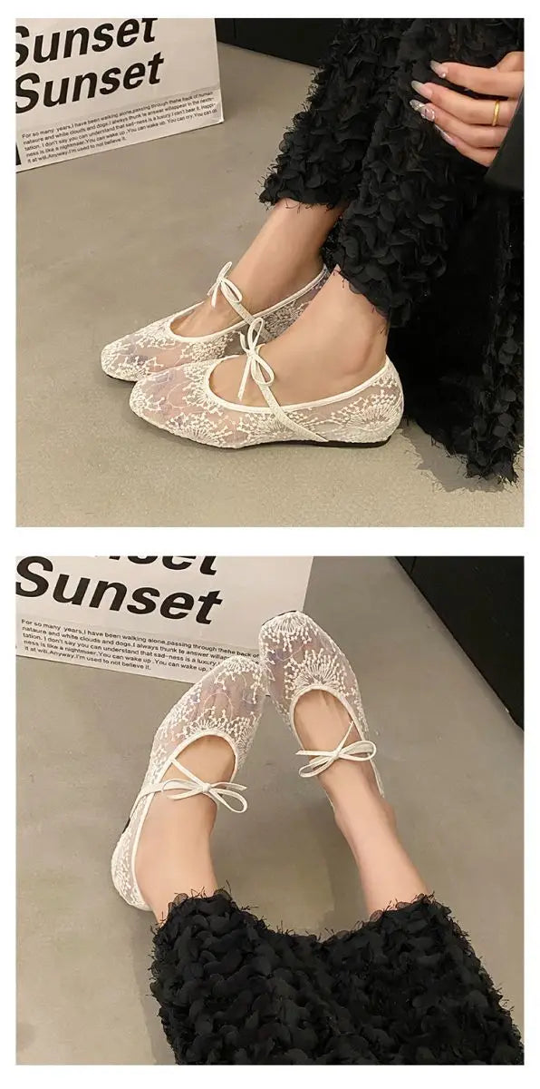 Feminine bow-tied flats with modern square toe perfect for casual to dressy occasions