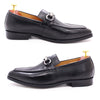 Black leather loafers with durable rubber outsole for men