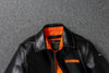 Vintage A2 leather flight jacket paired with jeans for a casual look.