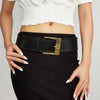 Vintage wide belt for women in faux leather with metal buckle, perfect for casual or formal wear in black, brown, or red.