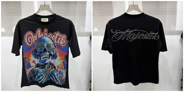 Breathable sleeveless tee with bold rhinestone design for streetwear