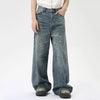 Casual washed blue wide leg jeans for men with comfortable stretch fabric