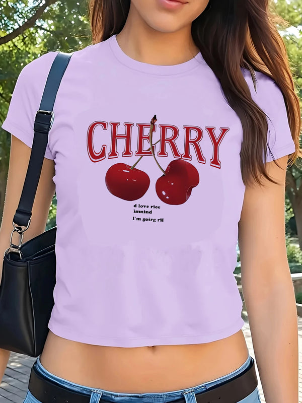 Retro cherry print crop top featuring nostalgic 2000s aesthetic and flattering fitted design