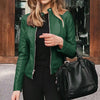Chic slim fit faux leather moto jacket for women, perfect for autumn and winter, featuring a sleek zipper closure.