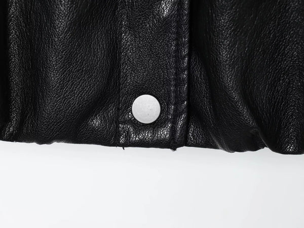 Chic faux leather bomber jacket for women, perfect for autumn fashion and versatile layering with stylish turtleneck collar.