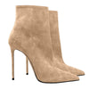 Chic suede stiletto mid-calf boots with side zipper in black.